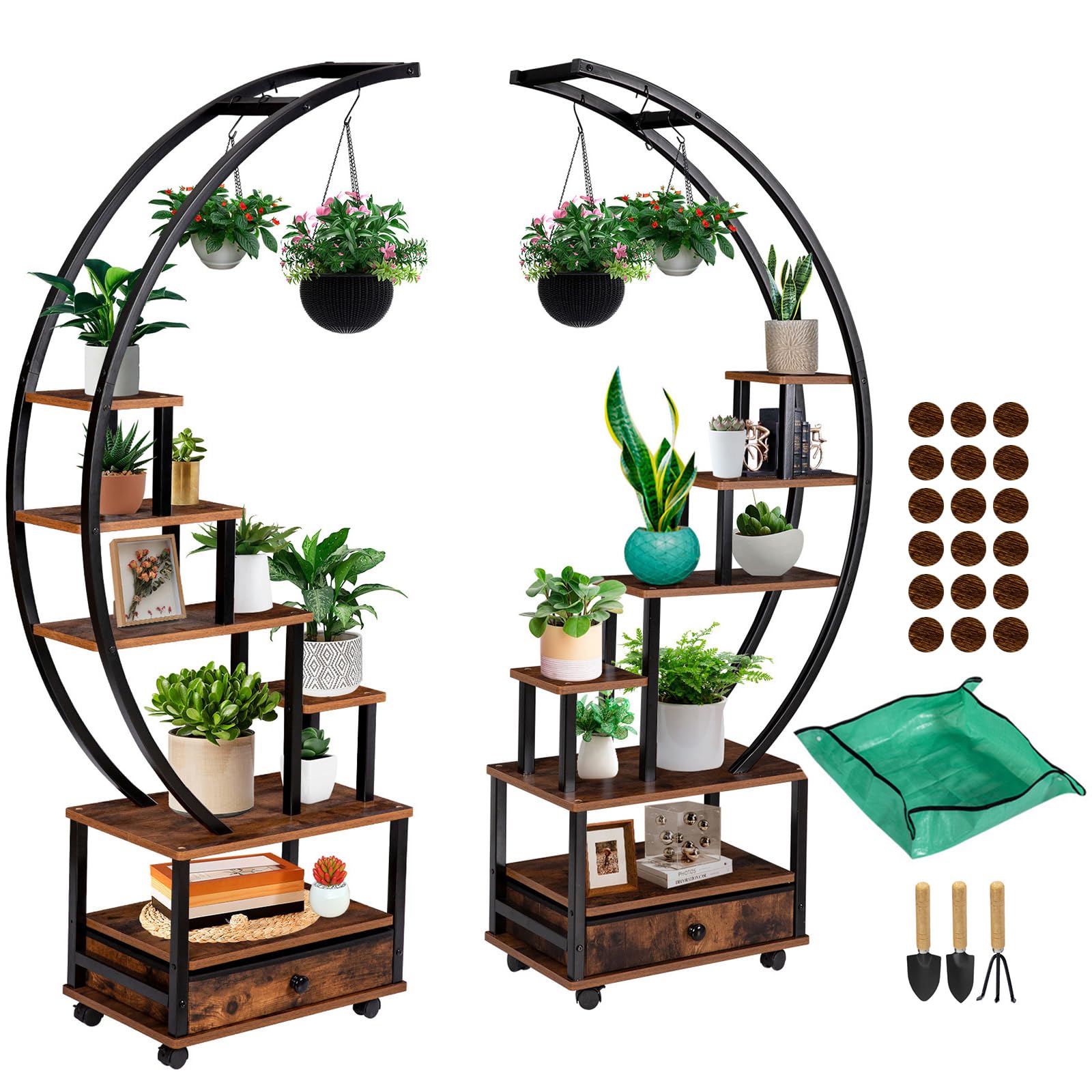 Amazon.com: LOENIY 71 Tall 2 PCS Half Moon Indoor Plant Stand with  Lockable Wheels, 14-Tier Plant Shelf with Drawer & Accessories, Plant  Holder Display Rack for Multi-plants, Plant Rack for Balcony Living