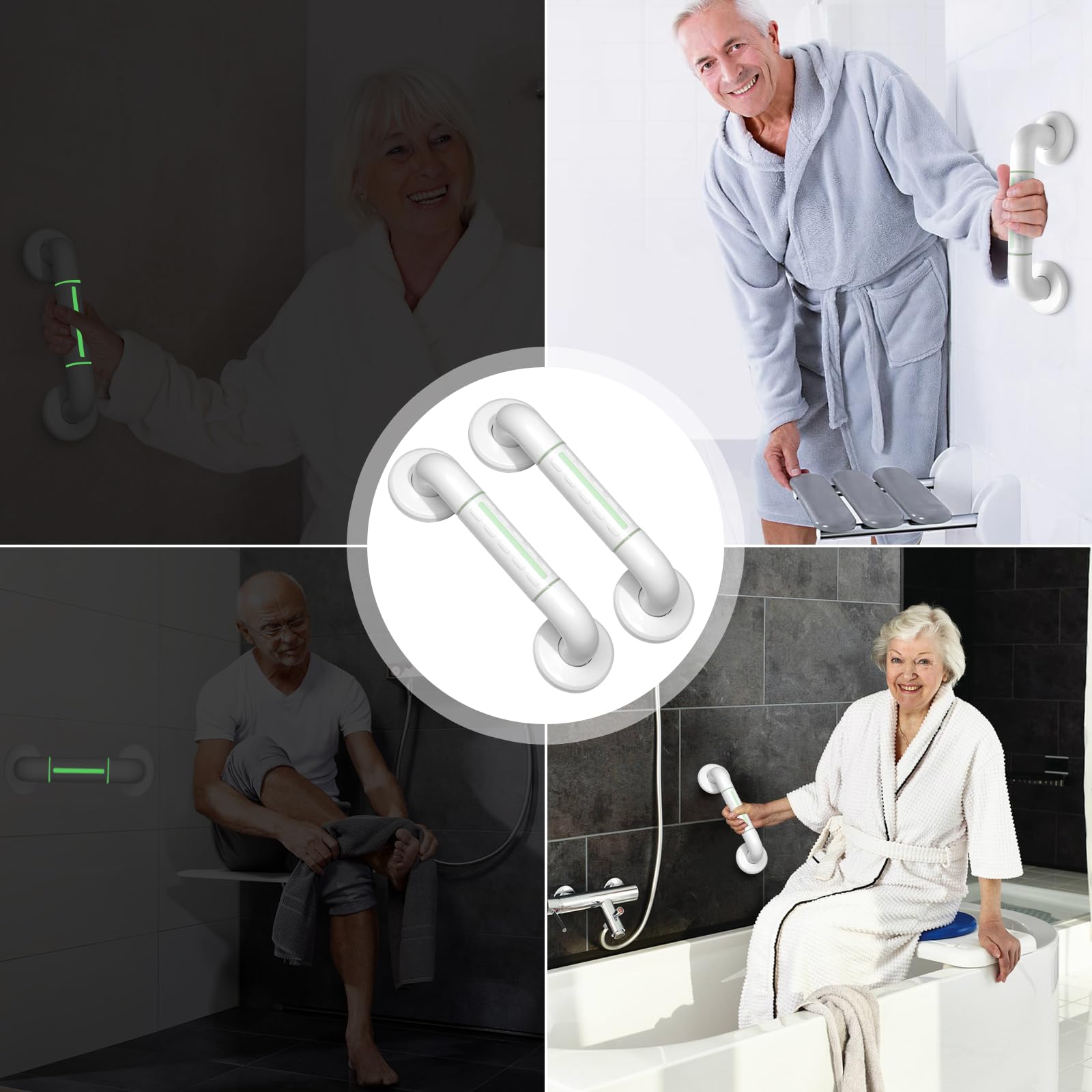 2 Pezzi Maniglione Bagno Antiscivolo, 30cm Sicurezza Barre di Sostegno con Striscia Fluorescente, Maniglie per Vasca da Bagno, Doccia Maniglia per il Bagno per Anziani, Bambini