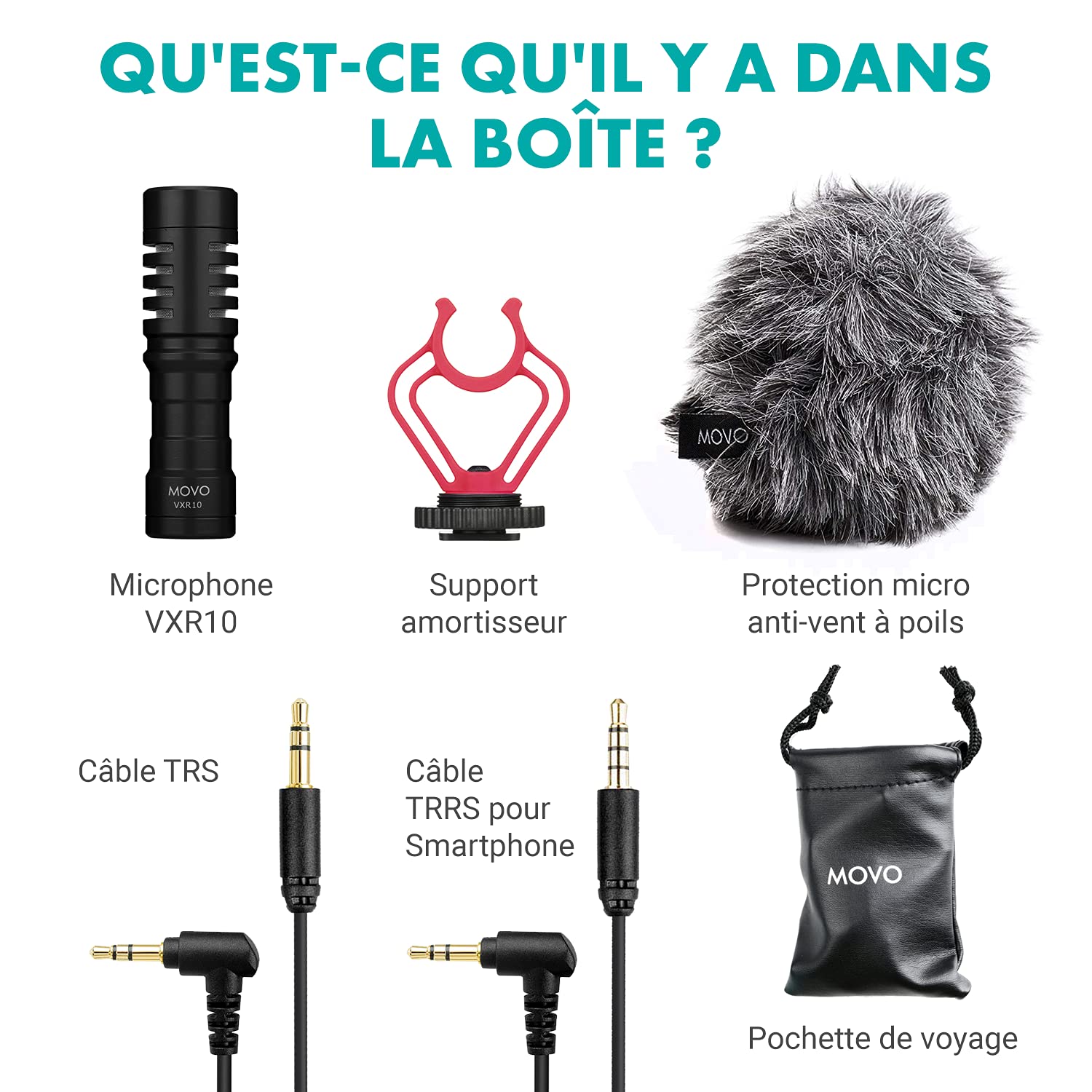Movo VXR10 Microphone Anti Vent Anti Choc Universel Vidéo sur Pied pour iPhone, Android, Canon EOS, Appareils Nikon DSL et Parfait pour Podcast, Youtube, Gaming, Streamer, TikTok