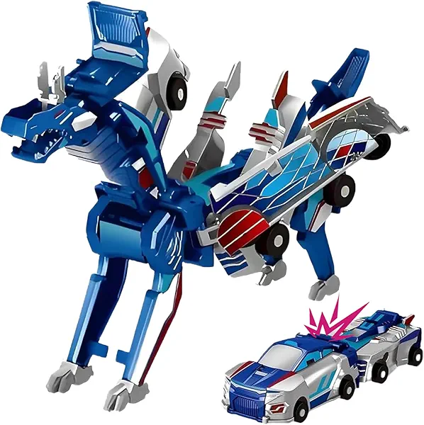 2-in-1 Collision Transformation Dinosaur Car Toy,Magnetic Cars Convertible Robot Toys,DinosaurToys for Kids 3-12 Ideal Christmas Birthday Gift for Boys (Blue)