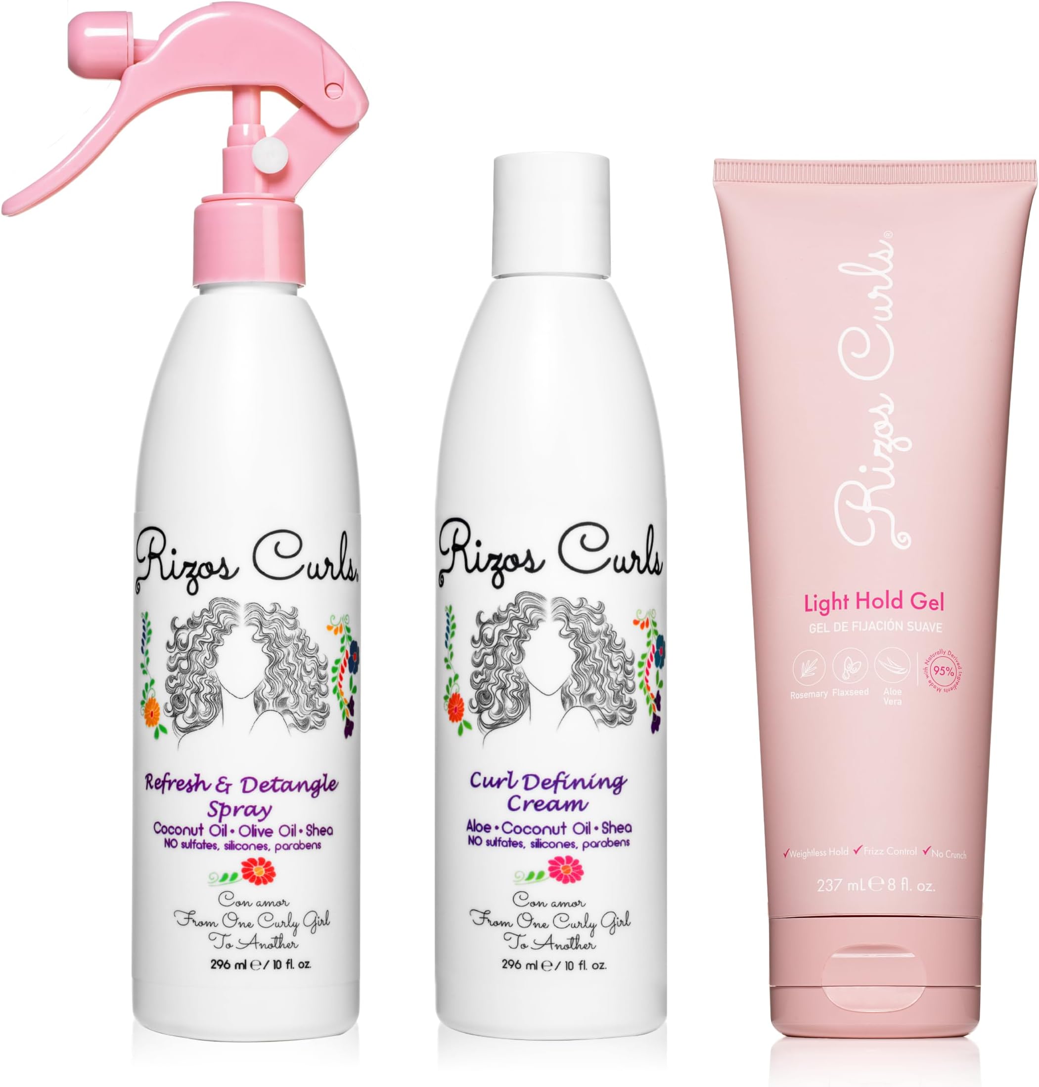 Styling Starter Kit, Refresh and Detangle Spray & Curl Defining Cream & Light Hold Gel Bundle, Enhance & Define Curls, Add Volume & Hold, Frizz Control & Shine