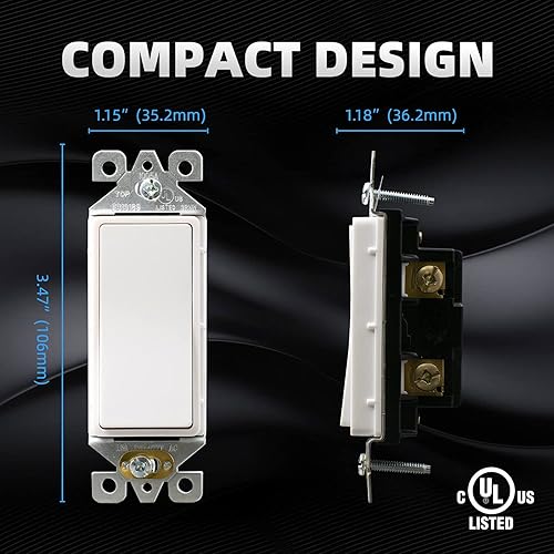 Vista 80 de Elegrp Interruptor de luz, 3 vías, 15 amperios, 120-277 voltios, reemplazo de pared de paleta basculante, corriente alterna, autopuesta a tierra