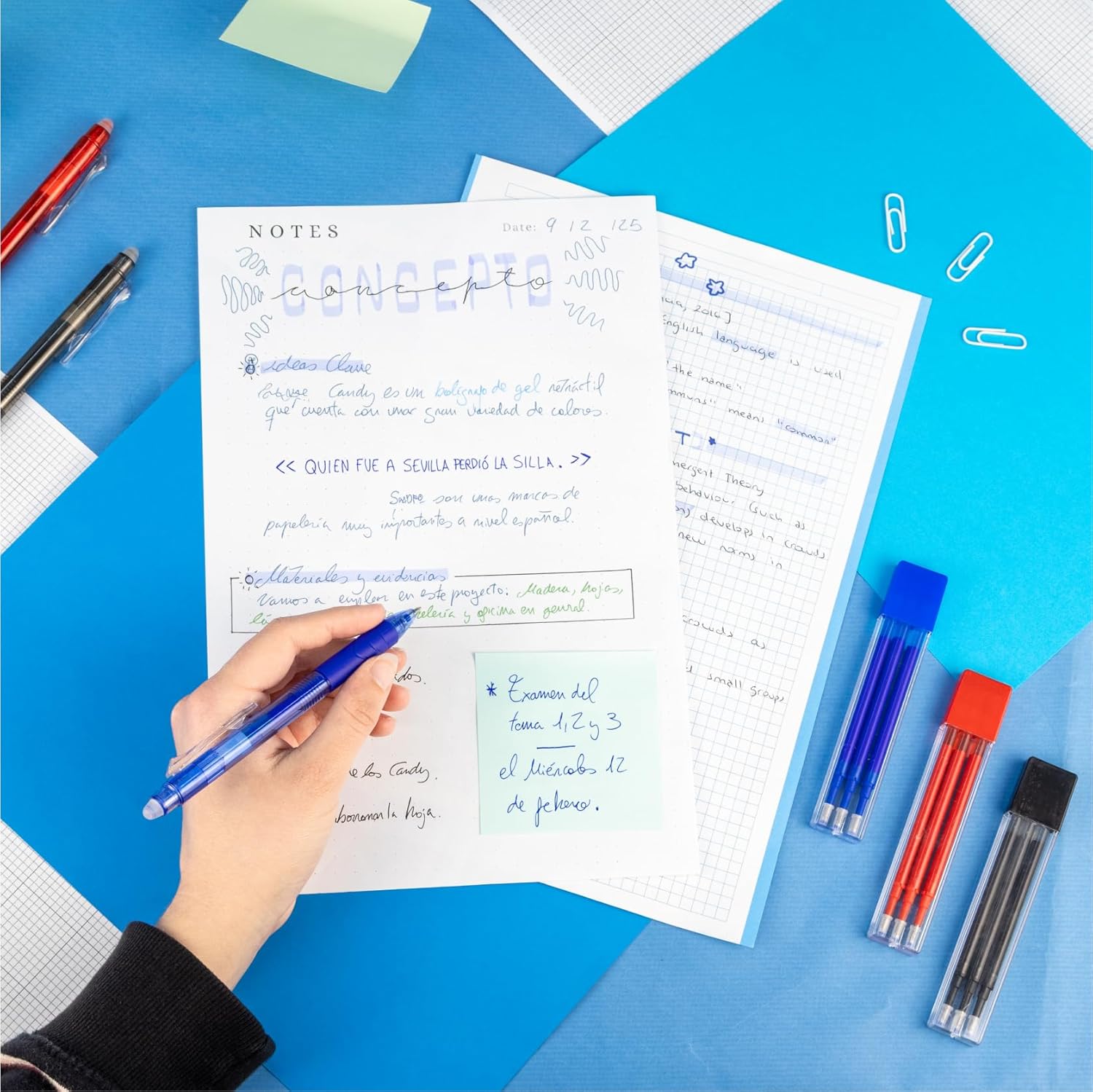 RAYLU PAPER - Retractable Erasable Pen, Gel Ink, 1.0 mm Tip and 0.7 mm Line (Pack of 6 Blue Refills (18 units))