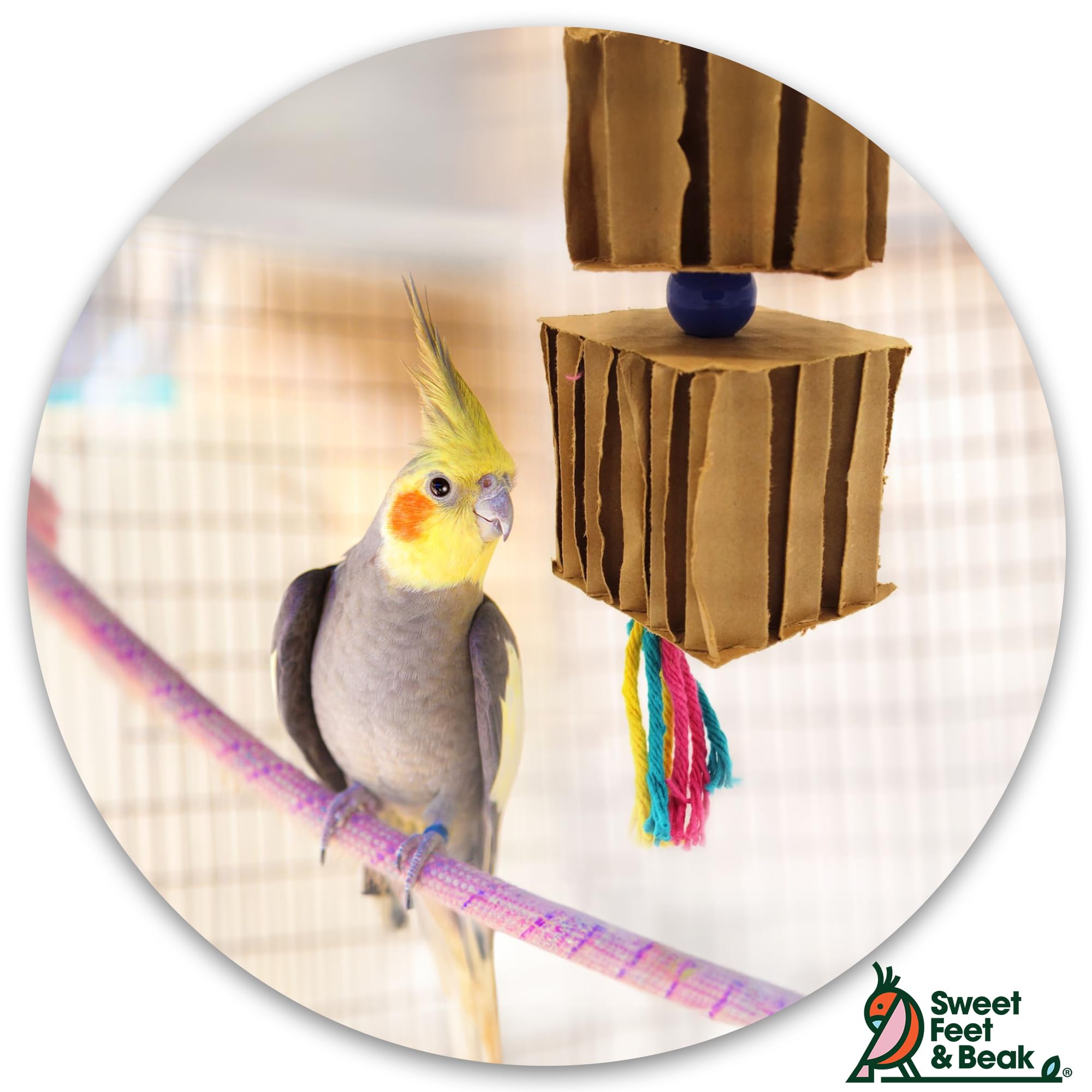 Sweet Feet and Beak Blocks N Knots - Perfect Cage Shredding and Foraging Toy for All Birds - Food Safe Cardboard, Non-Toxic, Easy to Install Cage Accessories