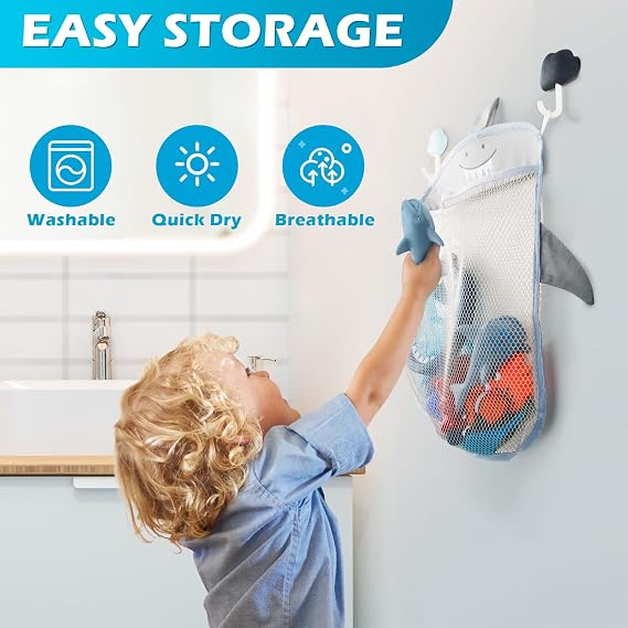 No Hole Mold Free Baby Bath Toys for Kids Ages 1-3, Water Toys for 6-12 Months Infants with Storage Bag, Baby Shark Toys for Pool, Bathtub, Beach, Shower, Tub,Ideal Gifts for Kids Boys and Girls