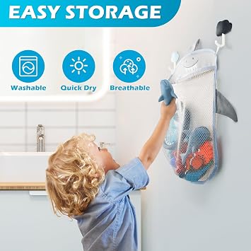 No Hole Mold Free Baby Bath Toys for Kids Ages 1-3, Water Toys for 6-12 Months Infants with Storage Bag, Baby Shark Toys for Pool, Bathtub, Beach, Shower, Tub,Ideal Gifts for Kids Boys and Girls