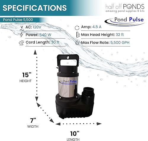 Miniatura 2 de HALF OFF PONDS Pond Pulse - Bomba sumergible de accionamiento híbrido de 5,500 GPH para estanques, jardines acuáticos y cascadas libres de estanques