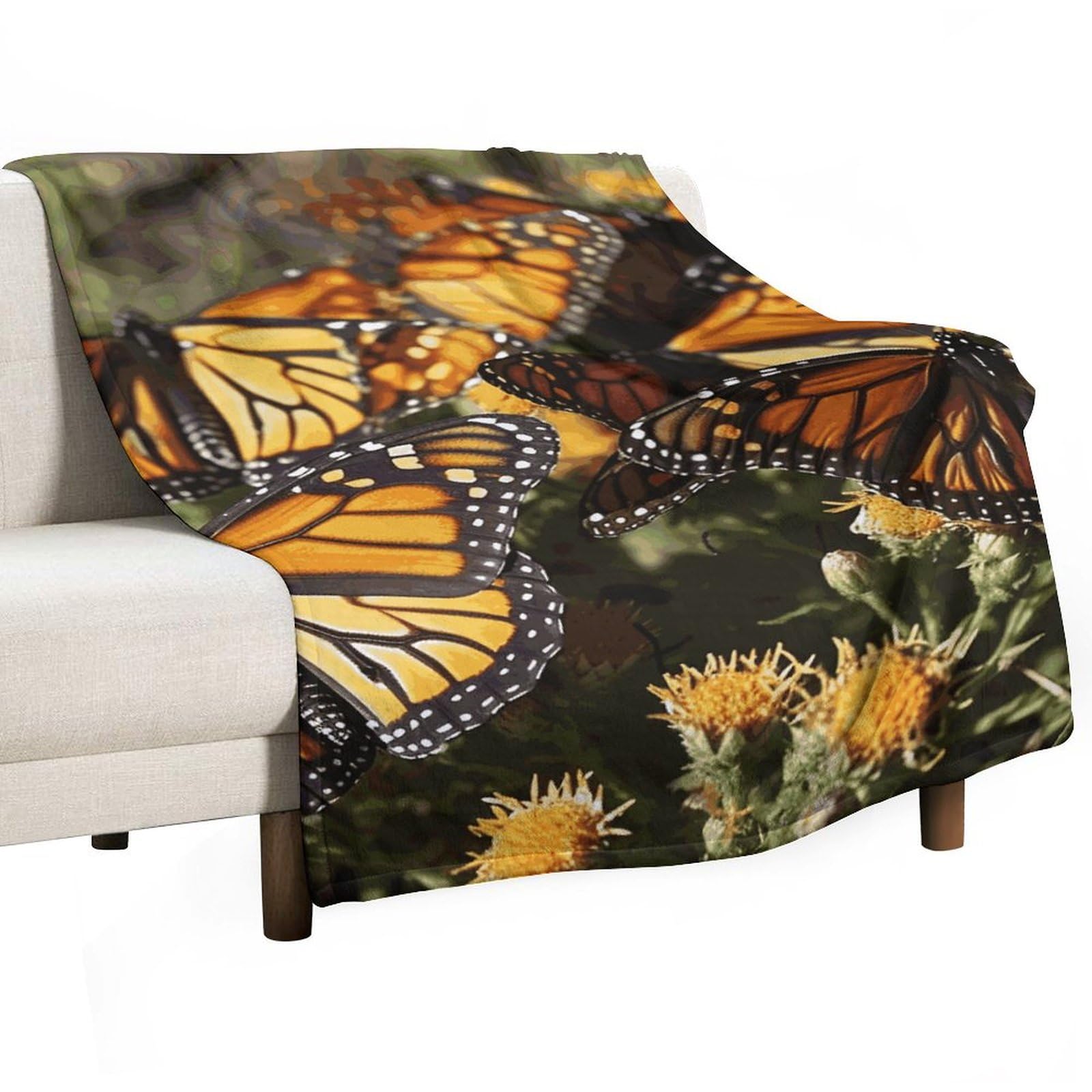 Couverture en flanelle papillons monarques de 101x152 cm pour lit et canapé