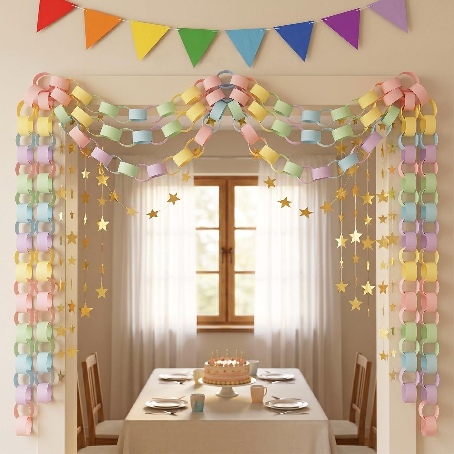 400 Sheets Paper Chain Strips,Mirror Star Garland 14 Feet Paper Crafts Banner with Double Sided Tape,Stapler,Pennant Banner Flags for Crafting Birthday Wedding Festival Theme Party Decor