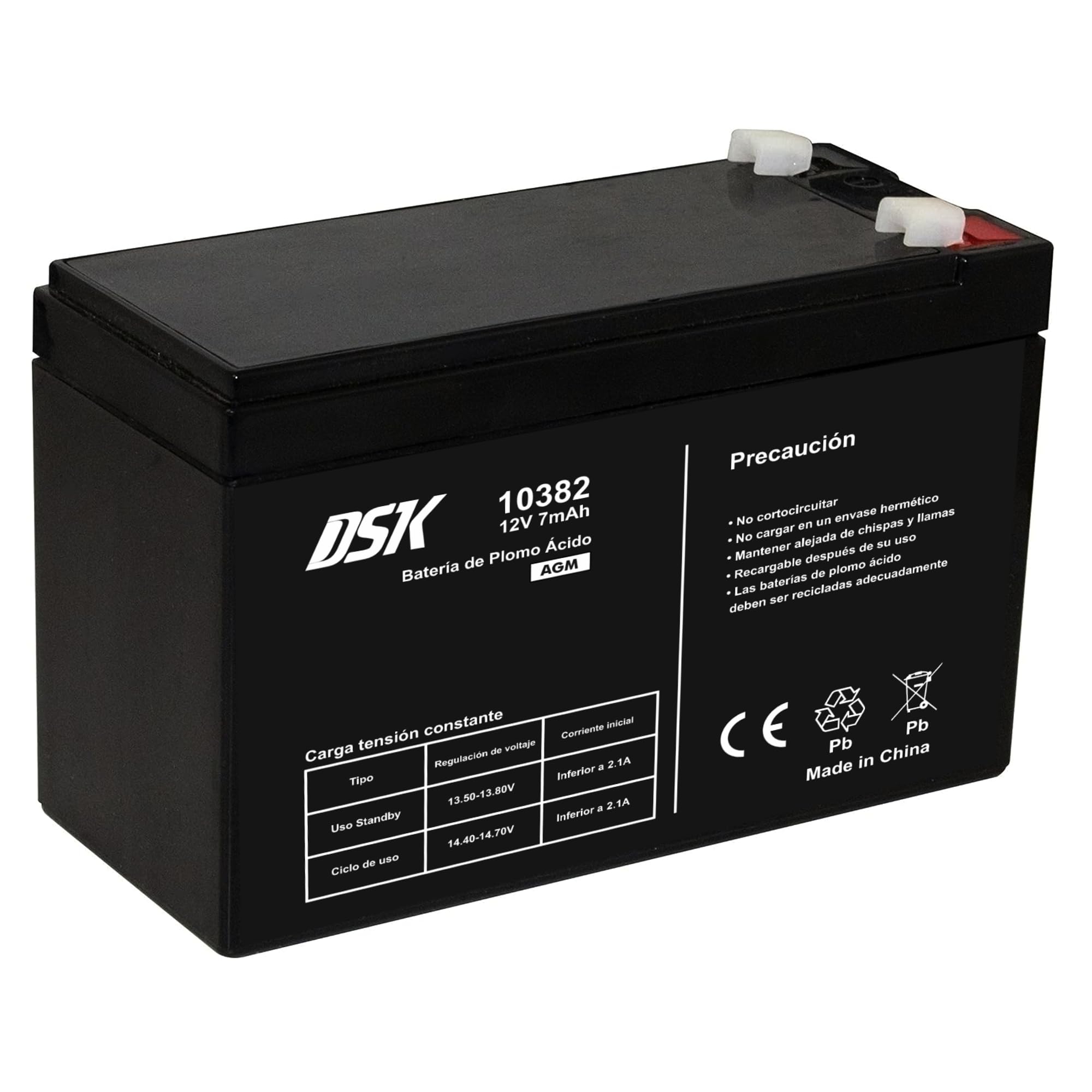 DSK 10382 - Batteria al piombo VRLA 12V 7Ah AGM ricaricabile e sigillata, ideale per auto e bici elettriche per bambini, sistemi UPS, sistemi di sicurezza e allarmi