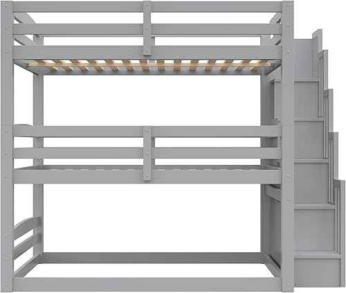 Miniatura 63 de Litera triple de metal, tamaño matrimonial XL sobre individual XL sobre tamaño Queen, elegante base de cama triple con seguridad garantizada para