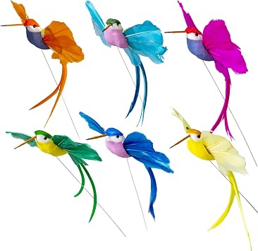 Cartanfill-Decorative Hummingbird Christmas Ornaments, Wire-Mounted, Multi-Color Feathers, 12 Pack