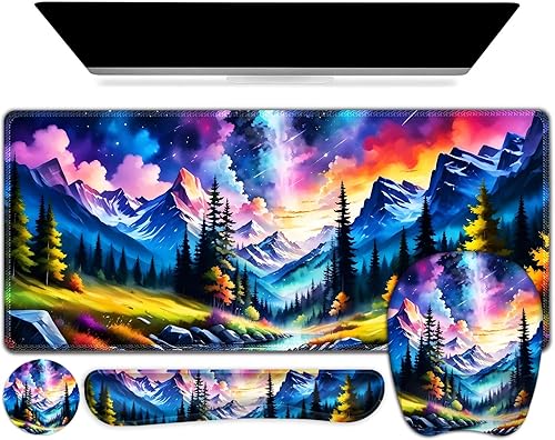 Miniatura 31 de Alfombrilla de ratón grande 4 en 1, juego de reposamuñecas para teclado, alfombrilla de ratón ergonómica con soporte para la muñeca, alfombrilla de