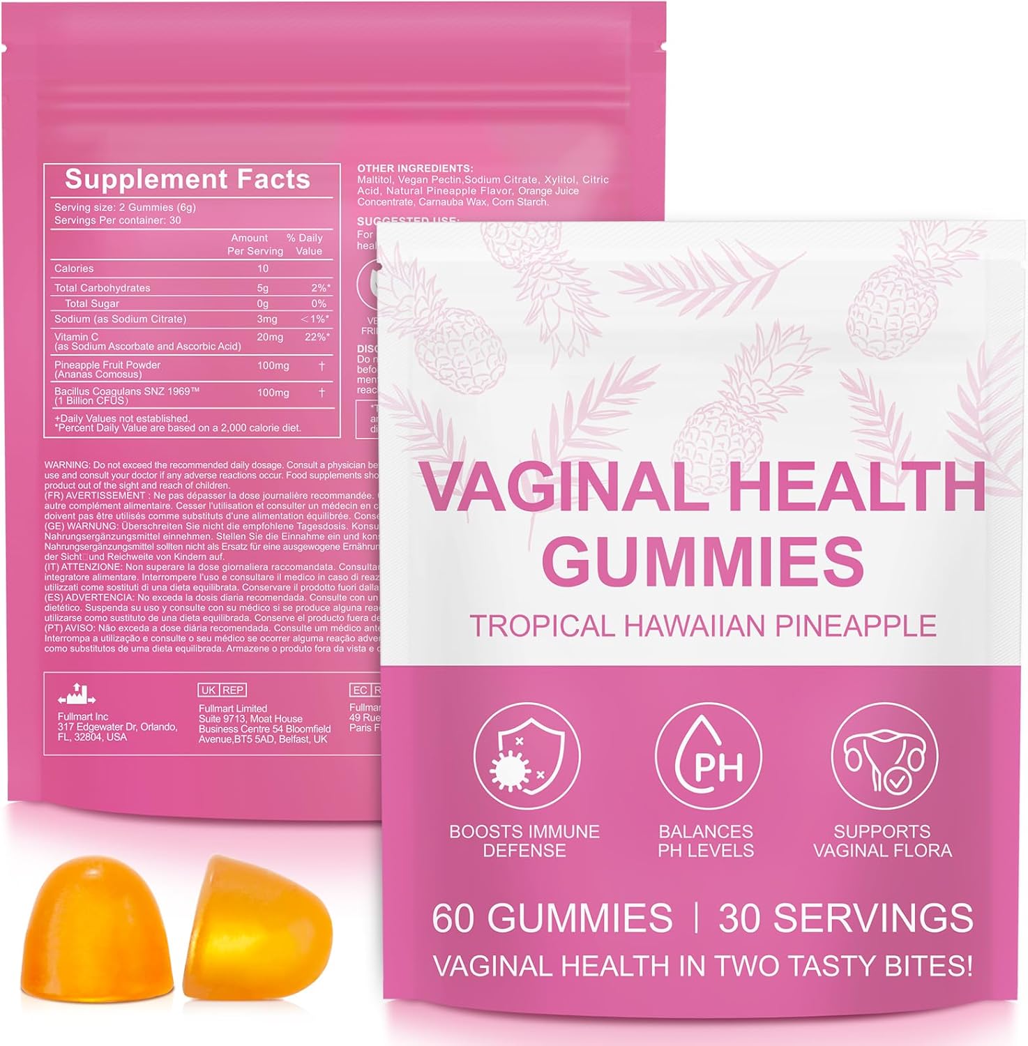 Premium Feminine Balance Gummies, PH Balance Gummies for Women of All Ages, Hawaiian Pineapple Vegan & Gluten-Free, Help Women’s Health & Wellness, Immune Support 60 Gummies