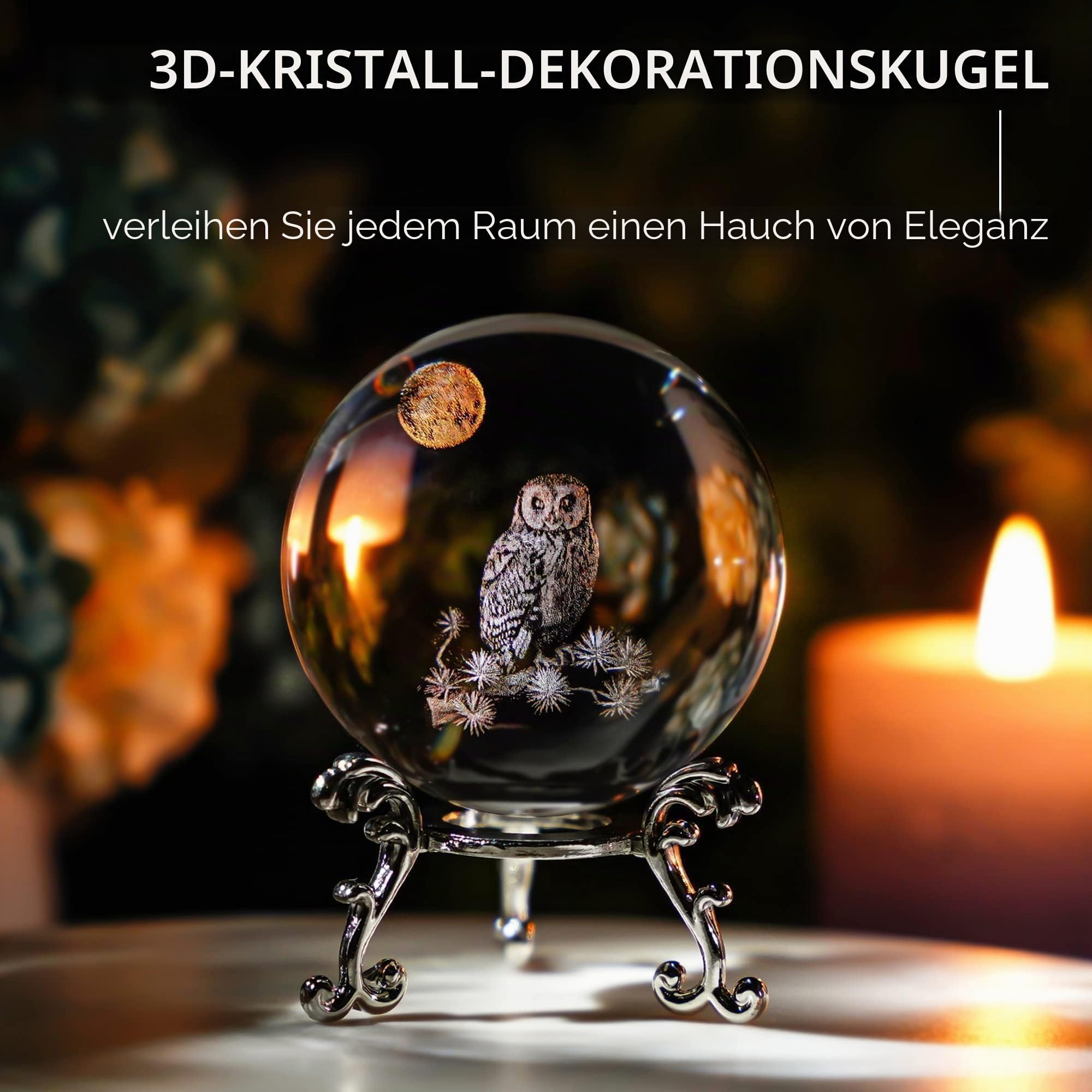 HDCRYSTALGIFTS 60mm 3D Laser Crystal Ball Paperweight OWL