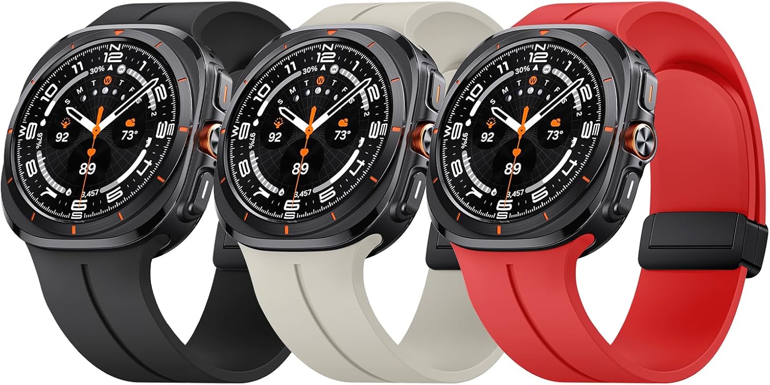 ANCOOL for Samsung Galaxy Watch Ultra Bands 47mm, Soft Silicone Sport Magnetic Band for Samsung Galaxy Ultra Watch Band for Men Women, Black+Starlight+Red