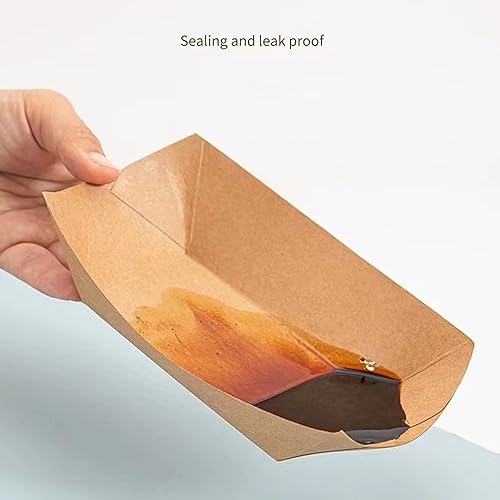 Miniatura 4 de Paquete de 100 bandejas de papel kraft de 1 libra, bandejas de comida de alta resistencia, desechables para papas fritas, nachos, resistentes a la