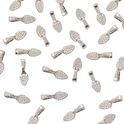 Honbay Cuchara de plata antigua de 0.59 x 0.197 pulgadas (0.591 x 0.197 in), pegamento ovalado para joyas, para colocar colgantes de azulejos de