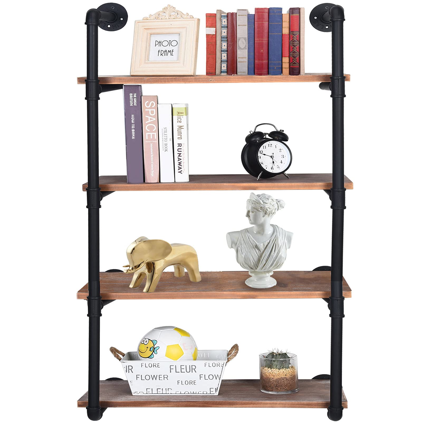 Industrielles Retro-Rohrregal, Wandmontage, rustikal, schwebende Regale, Bauernhaus, Küche, Bar, Regal, Heimdekoration, Bücherregal, zum Aufhängen, Wandregale, schwarz, 61 cm, 4 Etagen