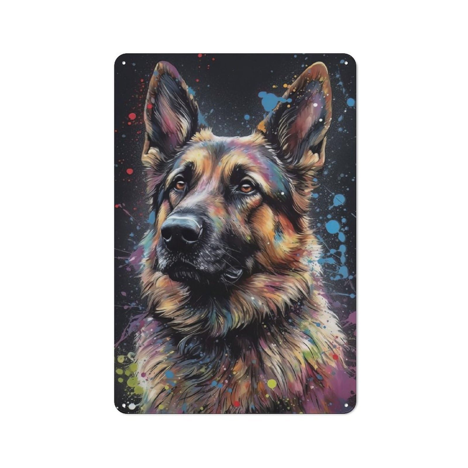 Junmoney German Shepherd Painting Metal Plaque With Design 30X20cm, Cosy Diner Style Decor For Coffee Bar, Kitchen, Bistro Or Tea Corner