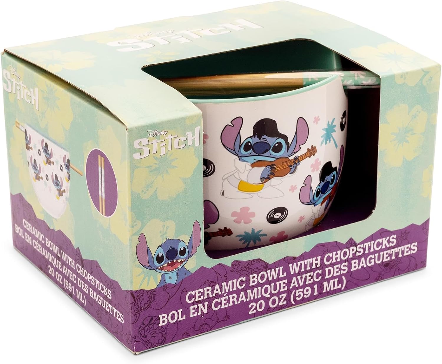 Disney Lilo & Stitch Elvis Ceramic Ramen Dinnerware Set | Includes 20-Ounce Noodle Bowl and Bamboo Chopsticks - Image 2