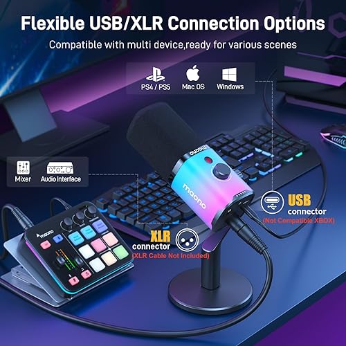 Miniatura 6 de MAONO - Micrófono dinámico para juegos Micrófono de transmisión USBXLR para PC, grabación de pódcast, software personalizable, RGB, botón de