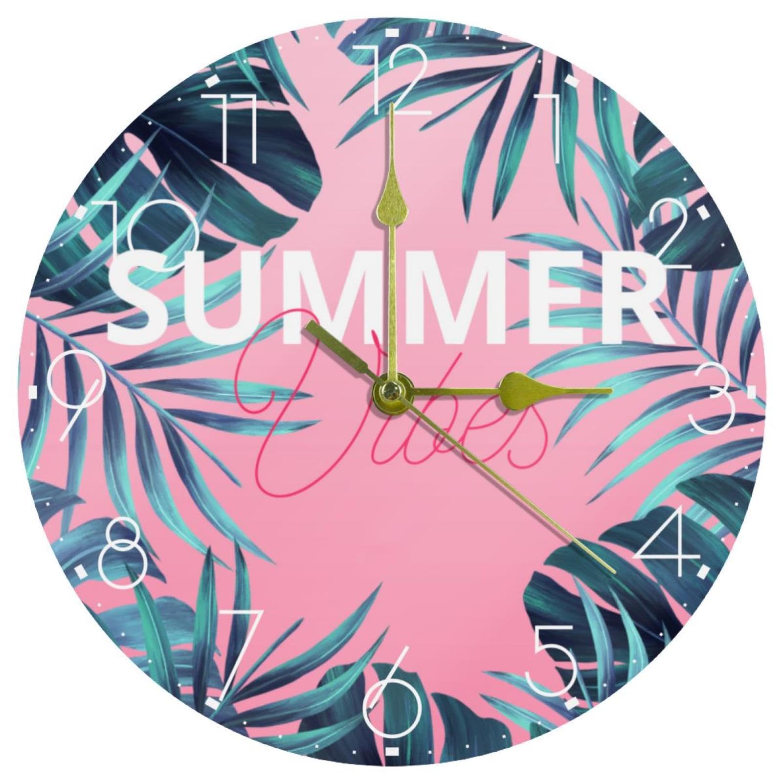 Horloge murale pour salon et cuisine ronde en acrylique aux motifs tropicaux