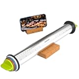 Stainless Steel Rolling Pin with Thickness Rings and Wooden Stand Dough Thickness for Baking, Fondant, Pizza, Pie Crust, Cookies, Pastries, 13.6