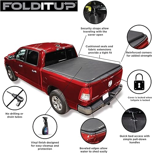 Miniatura 4 de LEER Plegable  Se adapta a Ford F-150 2004-2014 con caja de 5 pies 6 pulgadas  Cubierta suave de triple pliegue para caja de camioneta  Fácil de