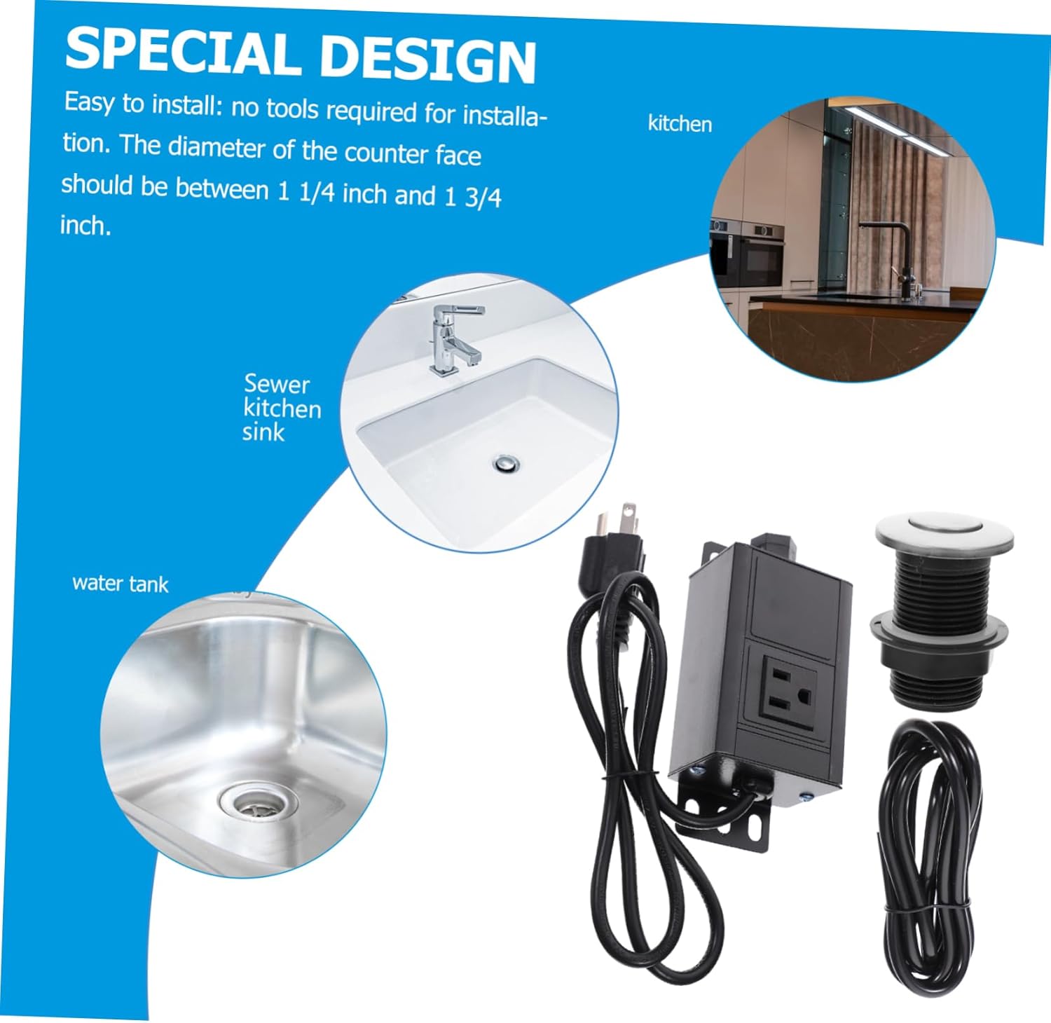 Garbage Disposal Air Switch with Hose Repair Kit Compatible with Standard Sinks Easy Installation Includes Aluminum Power Module and Stainless Steel Button Voltage