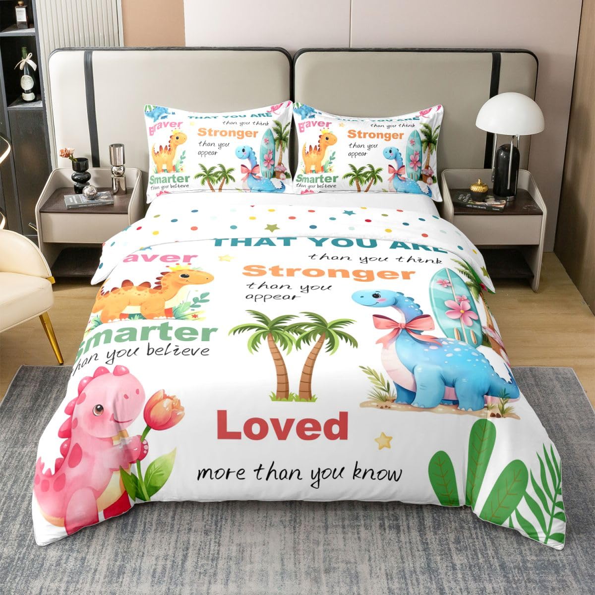 Housse de couette dinosaure 140x200 pour une chambre d'enfant chaleureuse