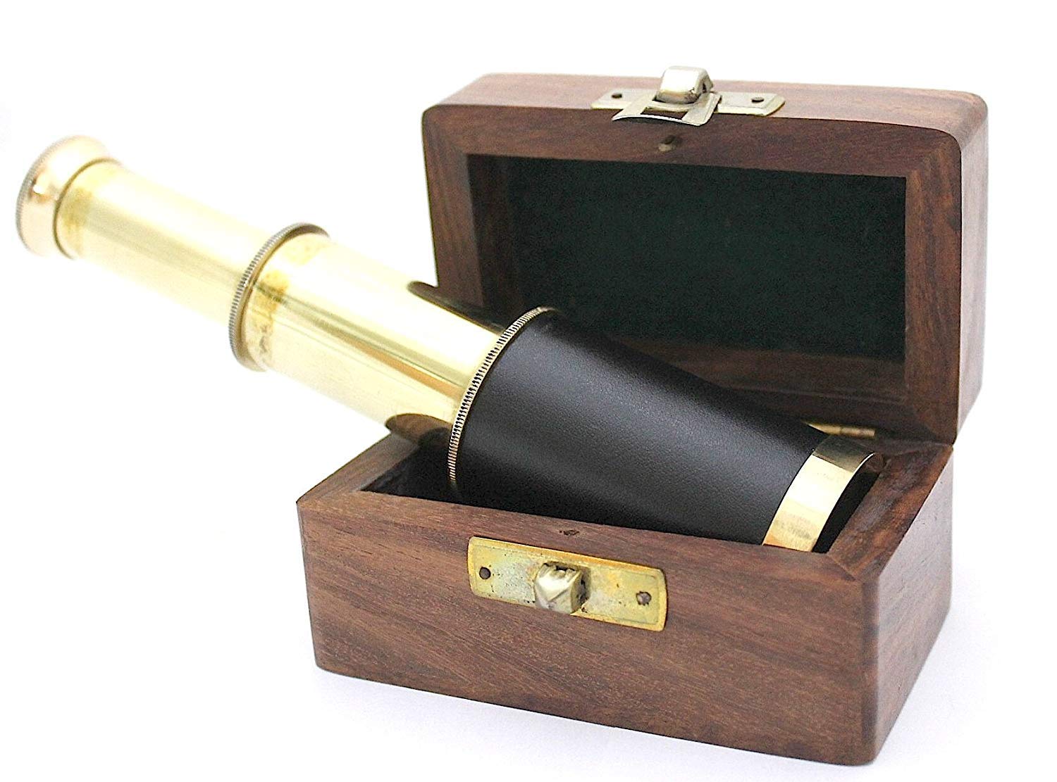 Telescopio de Bolsillo de latón – 15,2 cm telescopio de latón con Caja de Madera Dura