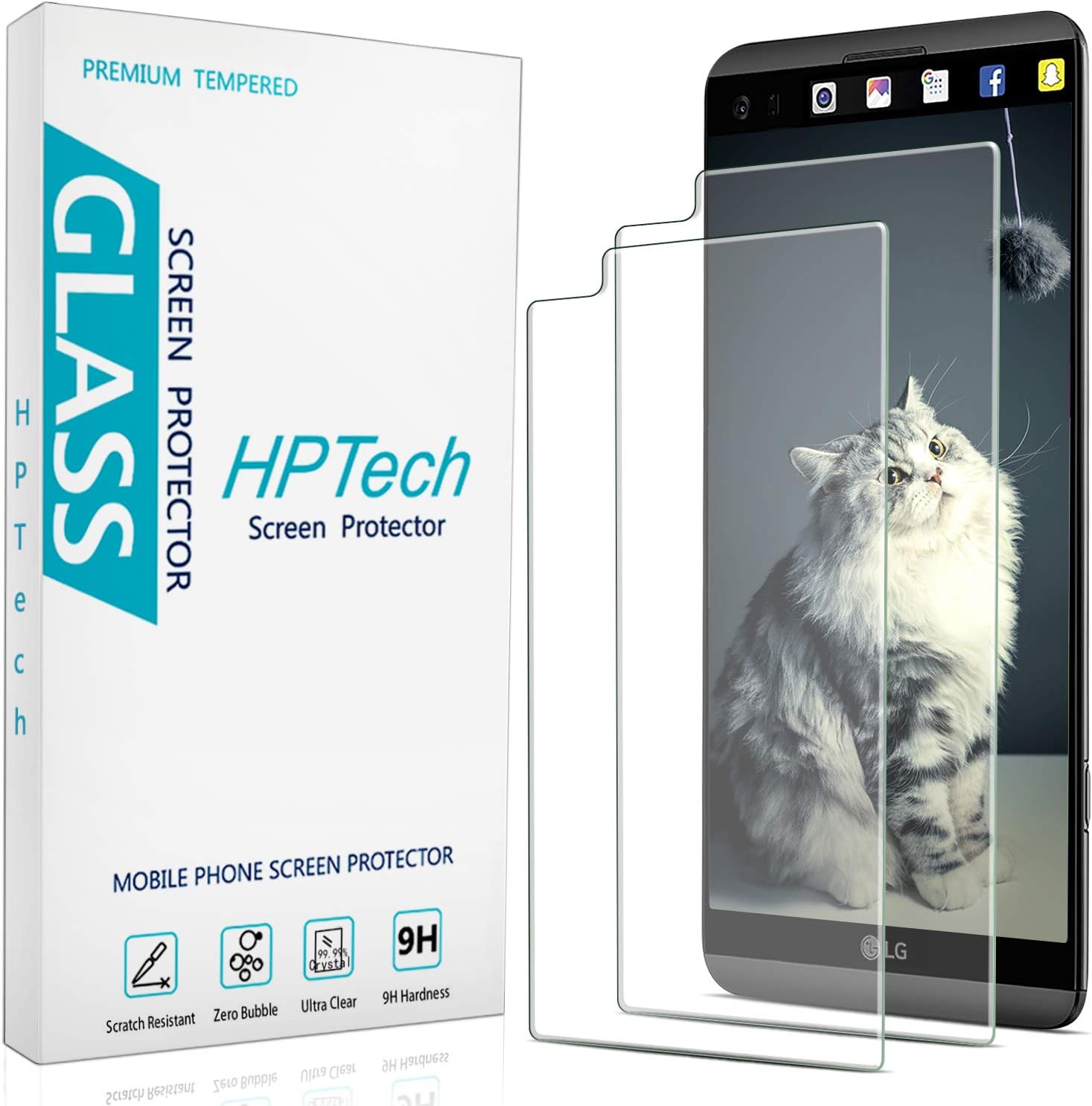 HPTech LG V20 Screen Protector - (2-Pack) [Japan Tempered Glass] for LG V20 Bubble Free 9H Hardness Easy to Install with Lifetime Replacement Warranty