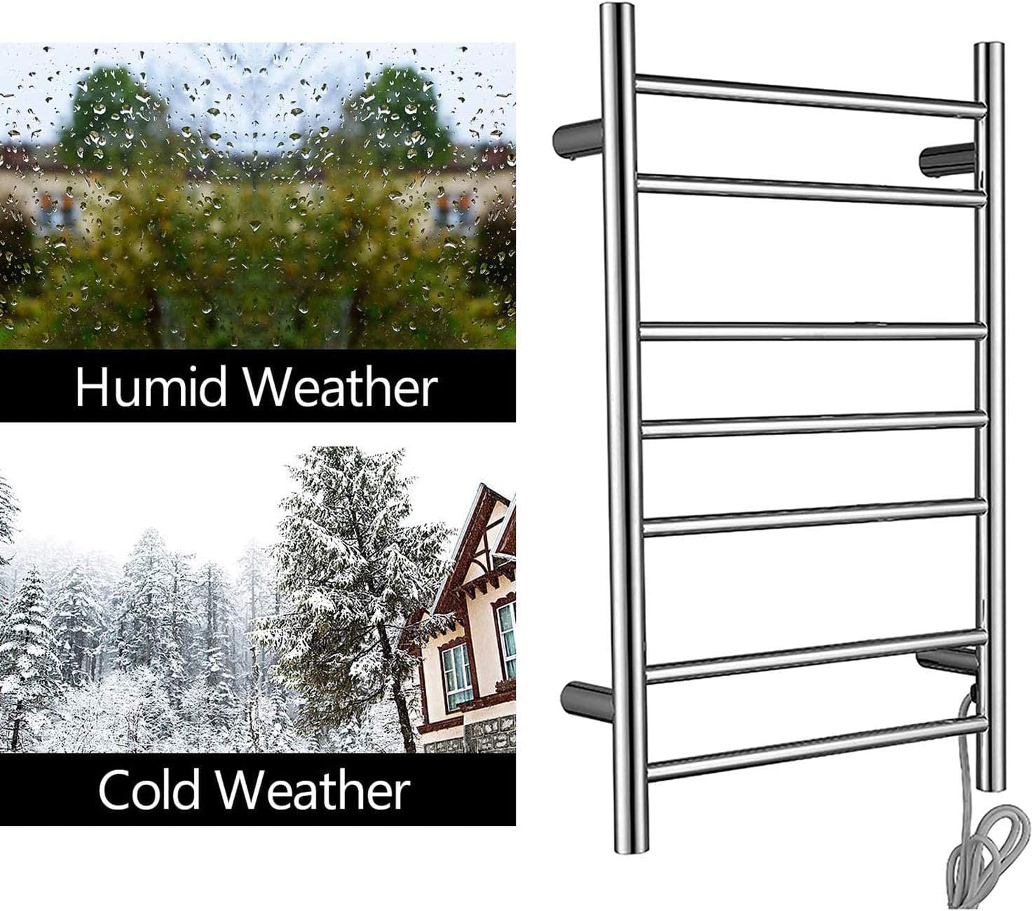 7-Bar Wall Mounted Towel Warmer Energy Efficient Bathroom Electric Heated Towels Rack Household Stainless Steel Drying Rail 65W