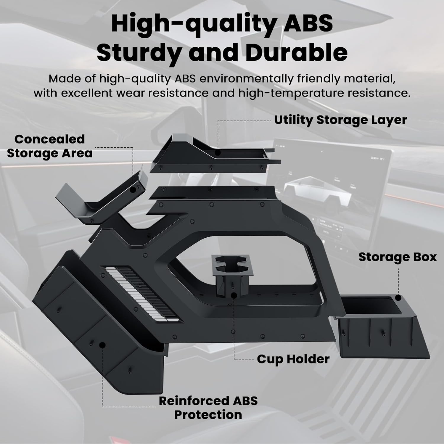 Cyber Truck Center Console Organizer 2023–2026, Double-Layer Lower Tray Storage Box System, Custom Fit Interior Cyber Truck Accessories