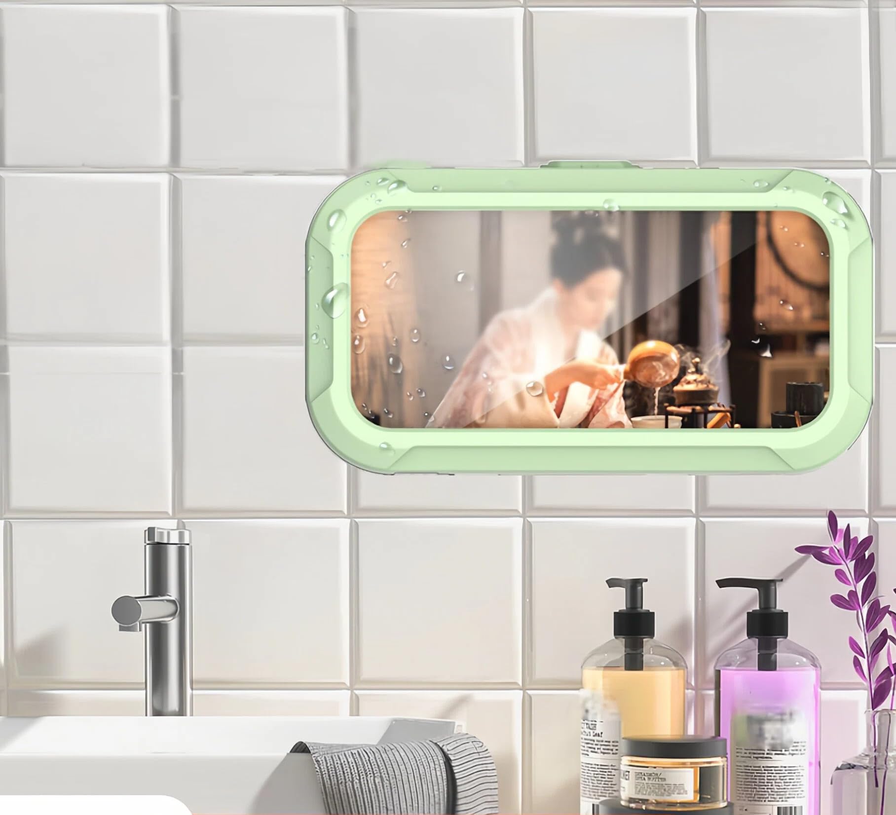 Shower Phone Holder Waterproof - 360° Rotatable Retractable Adjustable Shower iPhone Case Holder, Bathroom Wall Phone Mount Stand Water Proof Anti Fog