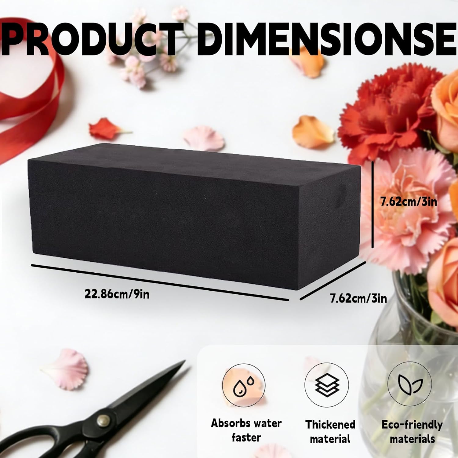 Reusable Floral Foam Blocks for Artificial Flower Arrangements, Weather Resistant, 16 Pieces, 9x3x3 Inch, for Outdoor Wedding Home Decor (16, 9 x 3 x 3'')