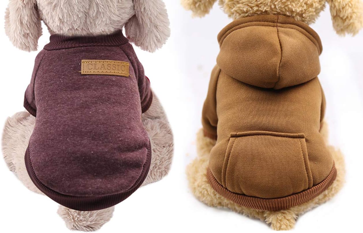 2 Pack Pet Dog Clothes Knitwear Dog Sweater Dog Hoodie Sweatshirts Soft Thickening Warm for Small Dogs Coat Clothing Cat Custume (Coffee…