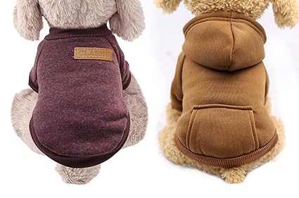 2 Pack Pet Dog Clothes Knitwear Dog Sweater Dog Hoodie Sweatshirts Soft Thickening Warm Pup for Small Dogs Chihuahua Coat Clothing Puppy Cat Custume (Coffee and Brown, Medium)