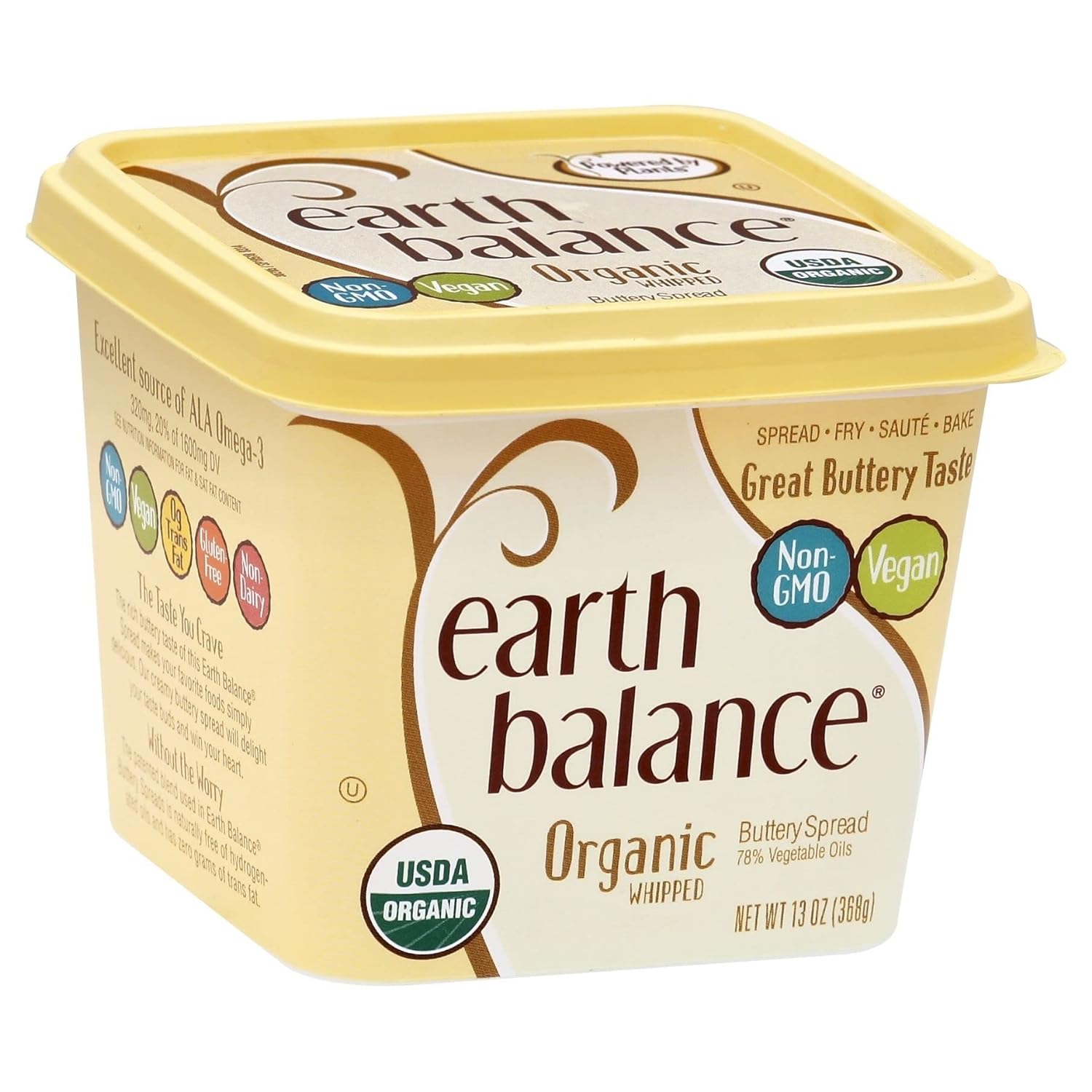 Earth Balance Organic Whipped Buttery Spread, 13 oz - Vegan Plant-Based Butter, Non-GMO, 0g Trans Fat
