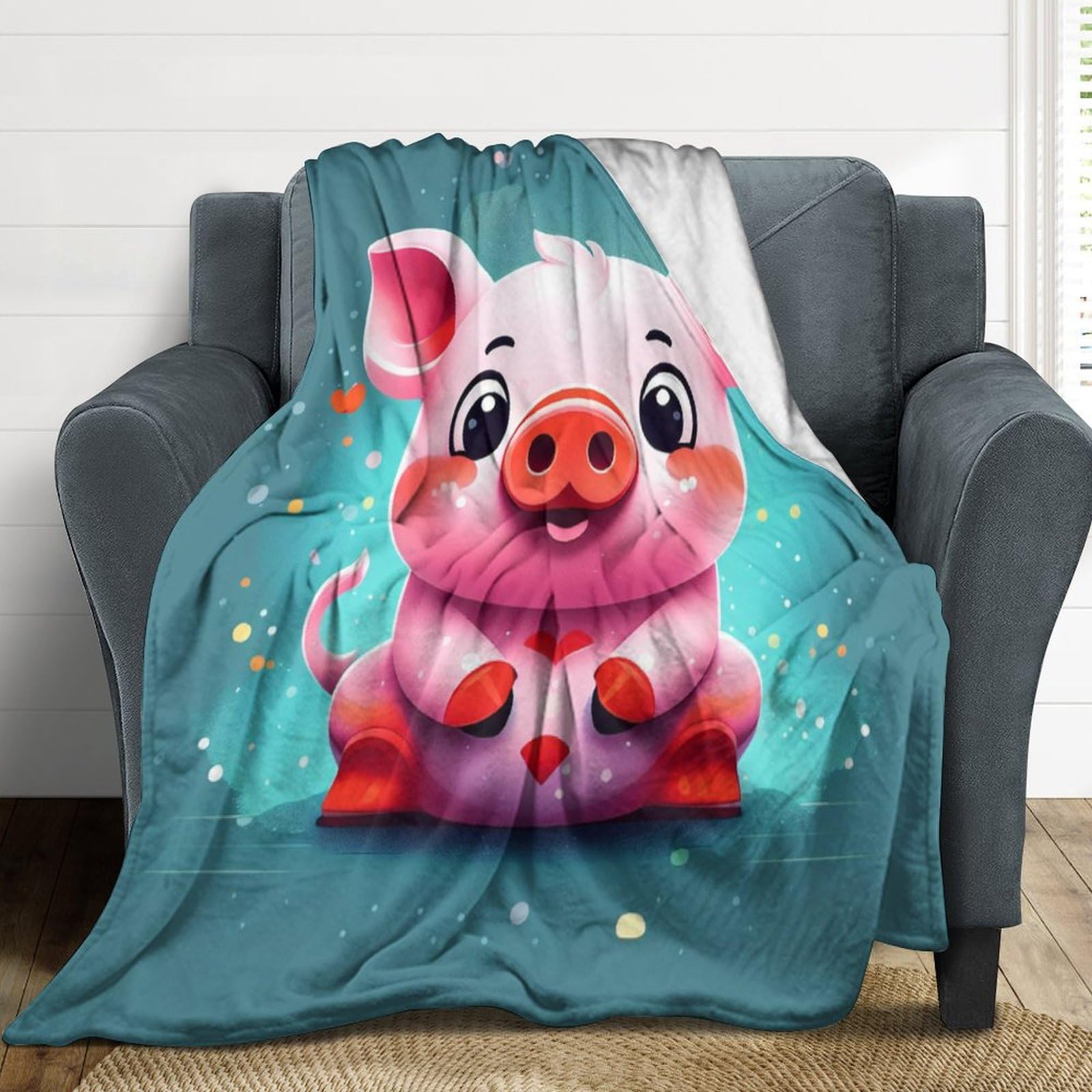 Couverture douillette en flanelle cochon chaude et isolante toutes saisons
