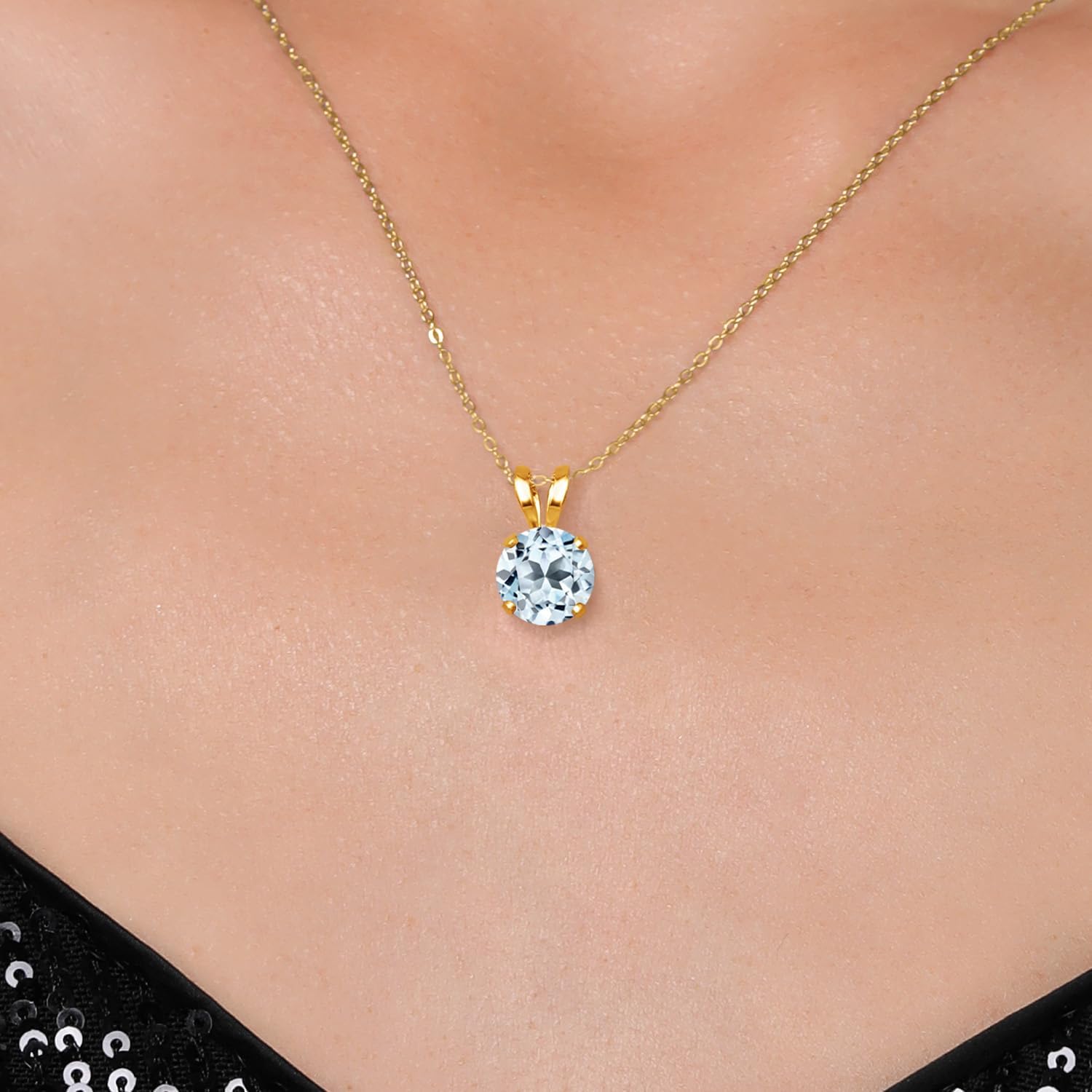 Gem Stone King 14K Yellow Gold Sky Blue Topaz Pendant Necklace for Women | 1.00 Cttw | Gemstone November Birthstone | Round 6MM | With 18 Inch Silver Chain - Image 3