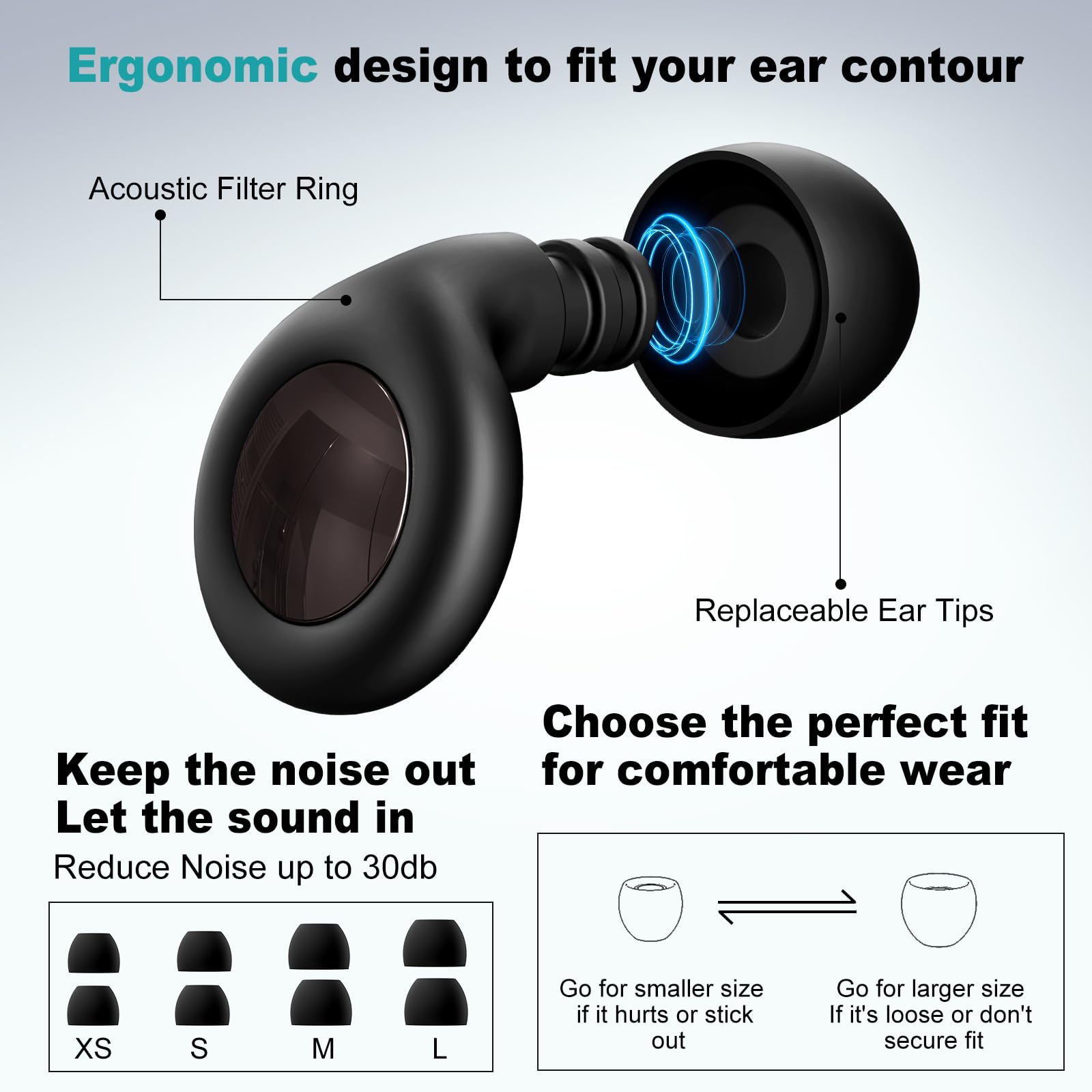Tapones para los oídos para dormir con cancelación de ruido, tapones reutilizables de silicona suave para dormir, conciertos, trabajo, viajes, protección auditiva -reducción de 30 dB, incluye estuche