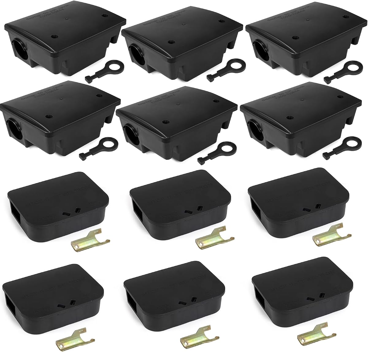 Paquete de 12 Estaciones de Cebo para Ratas y Estaciones de Cebo para Ratones que Requieren Llave – 6 Grandes y 6 Compactas, de Plástico Resistente a la Intemperie con Cerradura para Interiores y Exteriores – Seguras para Mascotas