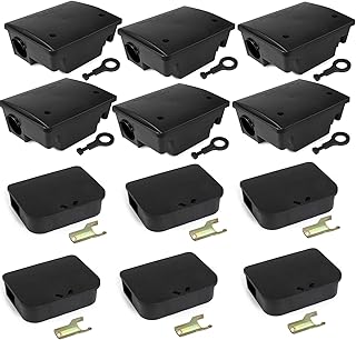 12 Pack Key–Required Rat Bait Stations & Mouse Bait Stations – 6 Large & 6 Compact, Lockable Weather–Resistant Plastic for Indoor & Outdoor – Keeps Children & Pets Safe