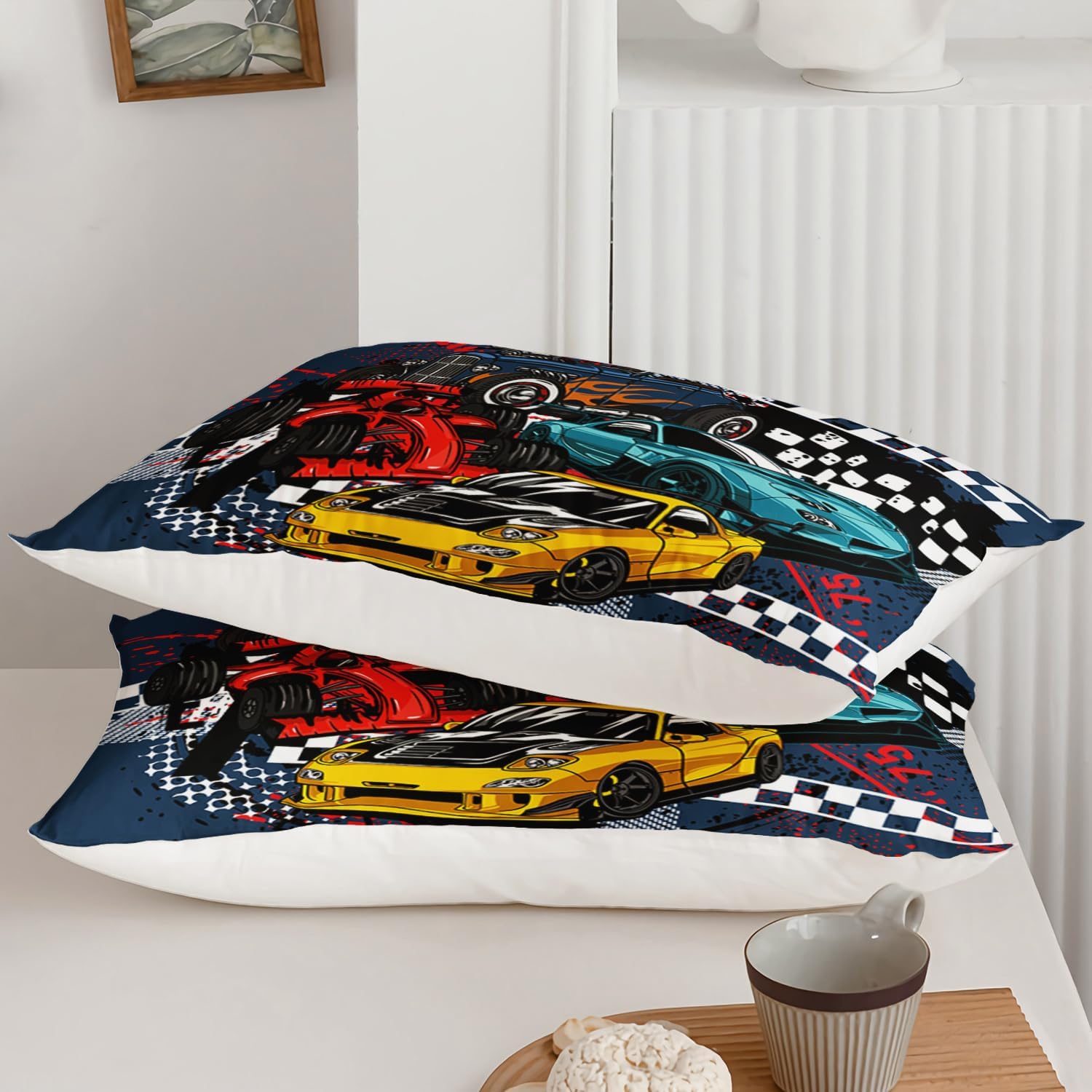 AILONEN Racing Car Duvet Cover Full Size, Cool Speed Race Car Bedding Set for Kids Boys,Automobile Extreme Sport Comforter Cover,3 PCS 1 Quilt Cover and 2 Pillowcases for All Season