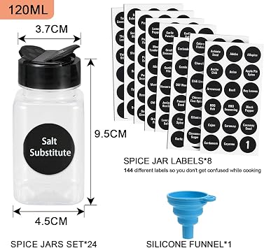 24 Pack Plastic Seasoning Bottles with Shaker Lids 4.2oz/120ml Plastic Spice Jars Clear Seasoning Containers Square Spice Bottles for Spice, Herbs, Powders and Kitchen Storage