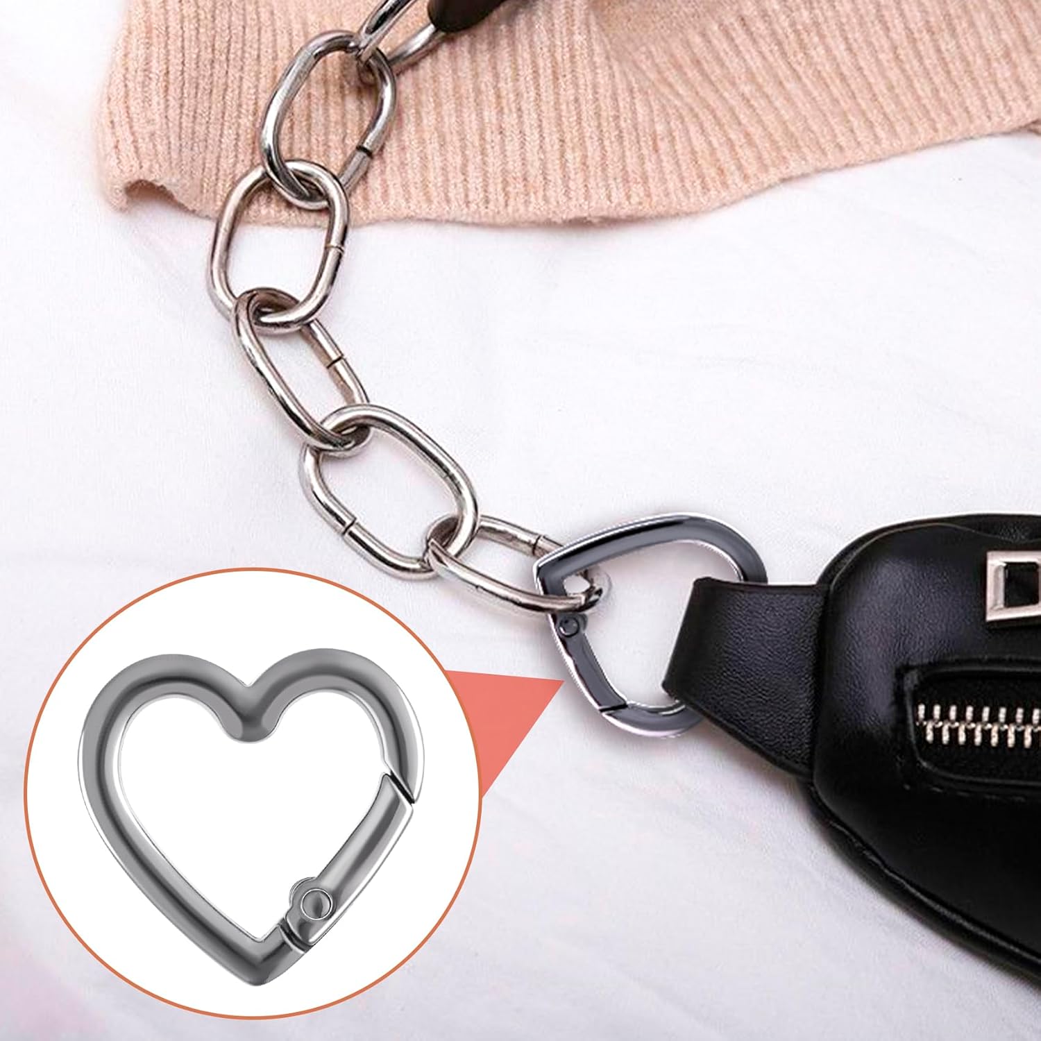 4pcs Heart Shaped Keycahin Clip, Multipurpose Heavy Duty Keychain Clip with 2 Sizes, Zinc Alloy Spring Snap Key Chain Clips for Camping Hiking Outdoor Activities- Black & Silver - Image 5