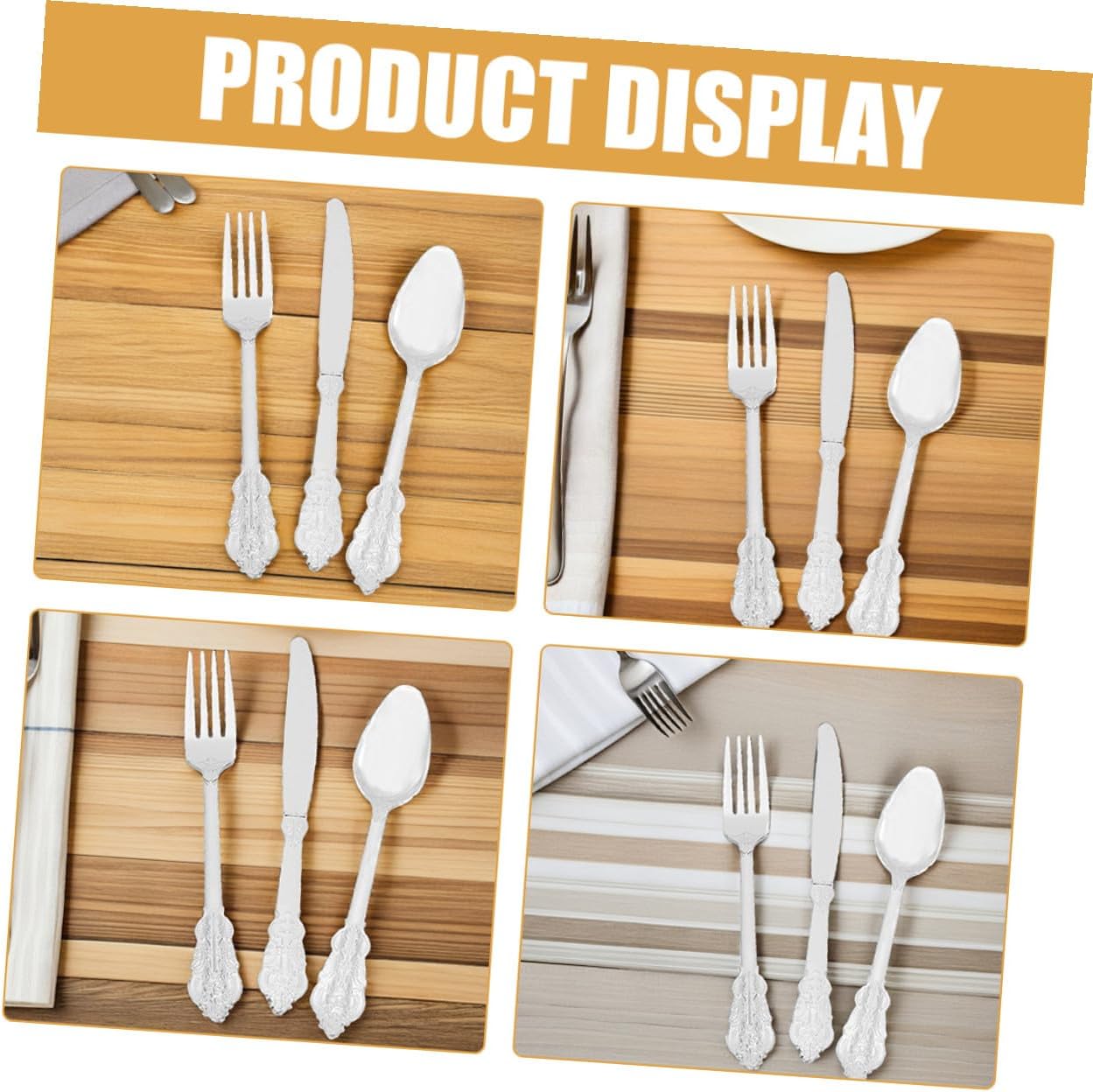 FUOYLOO Disposable Plastic Cutlery Set 24 Pieces Gold Trimmed Forks Spoons Knives Multifunctional Utensils for Weddings Holidays Parties Outdoor Use