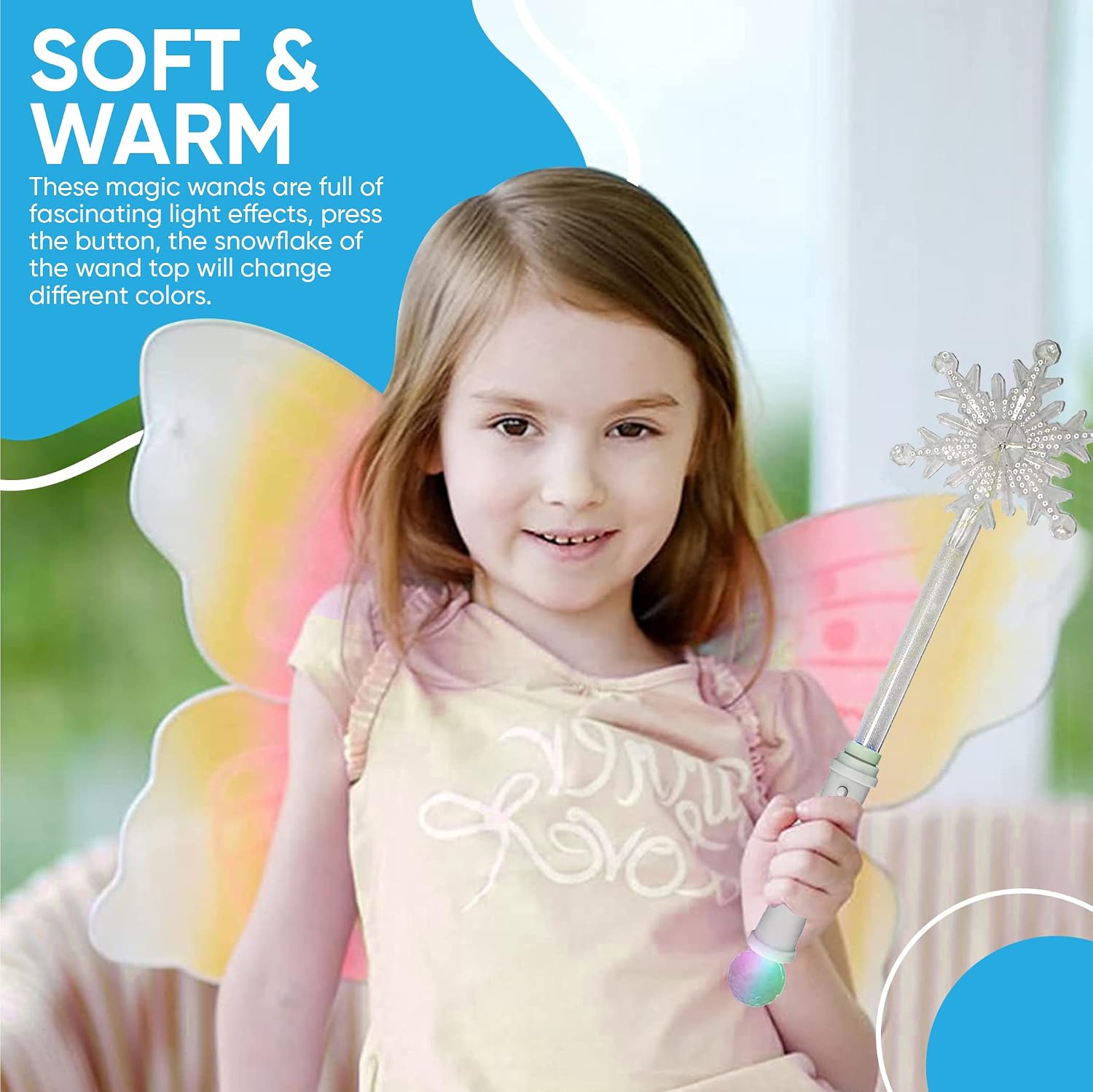 Sensory4u - 2 Pack - LED Light Up Frozen Snowflake Wand Toy for Kids - Perfect Costume Accessory for Princess